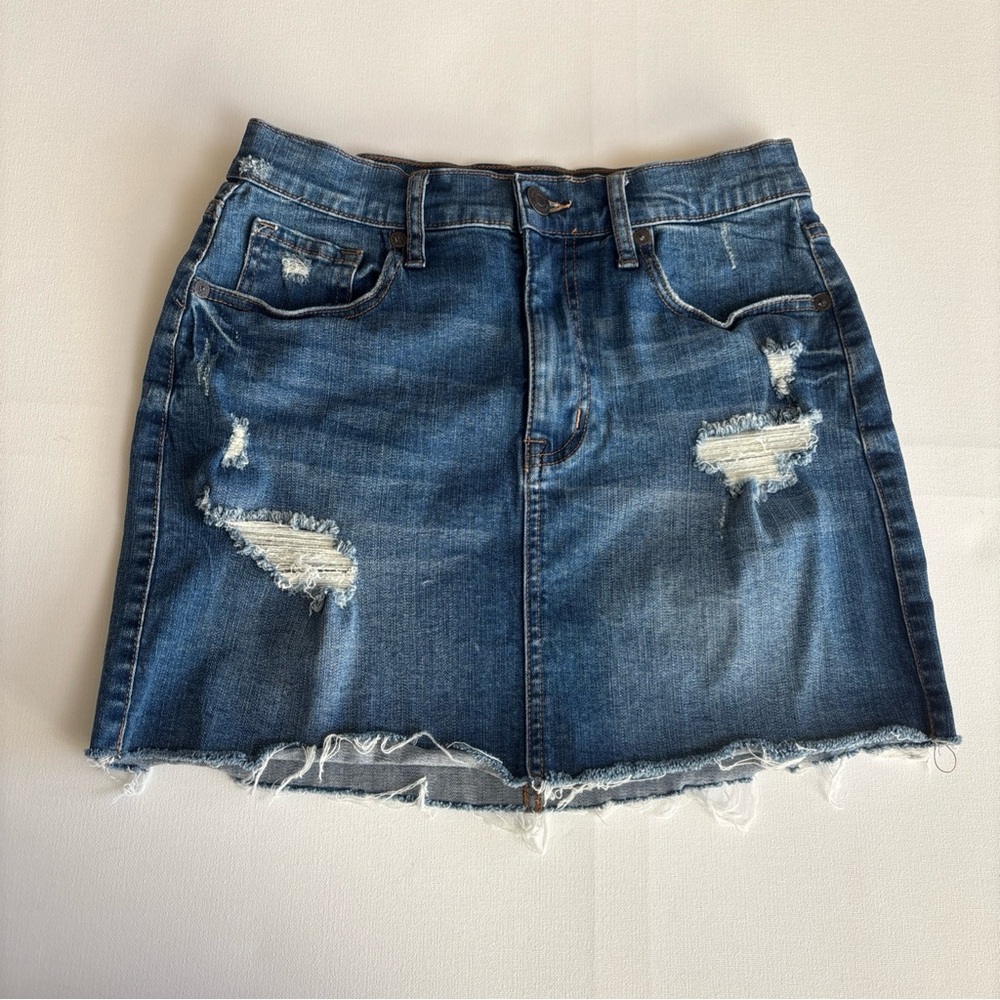 Aeropostale Sz 8 High‎ Rise Distressed Raw Hem Denim Jean Mini Skirt Grunge